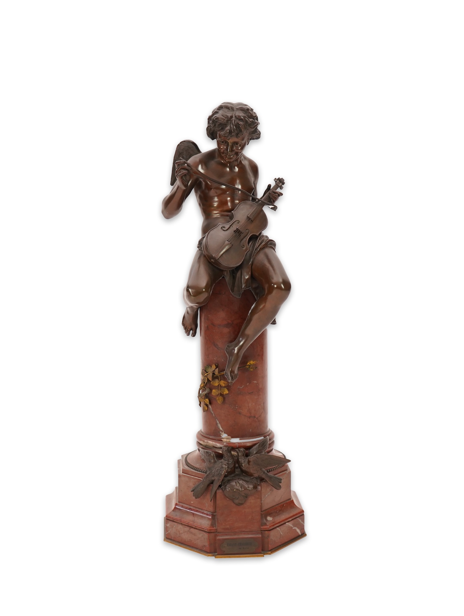 Jean Bulio (French, 1827-1911), a 19th century French bronze 'Enfant Charmeur' 27cm wide, 89cm high